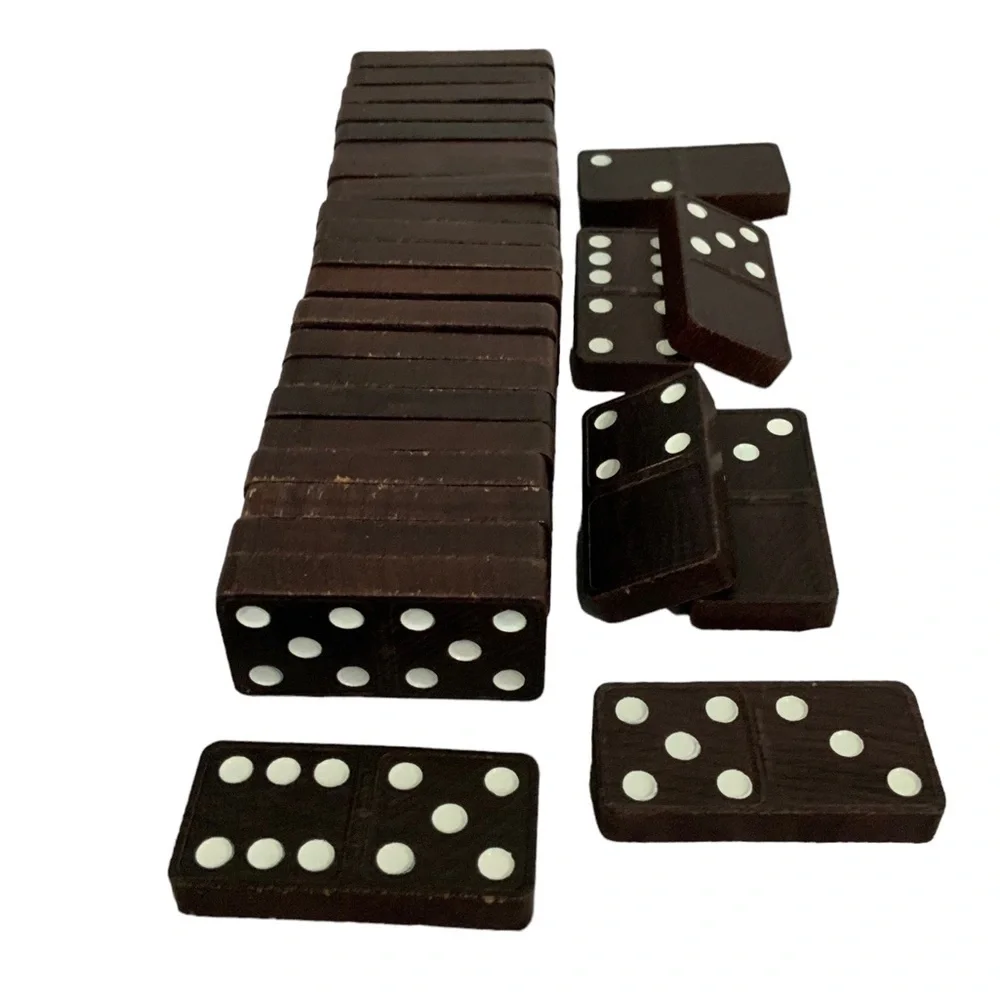 Vintage Haslam 1960’s Wood Dominos 28 Pc Original Cardboard Metal Box Set No 100